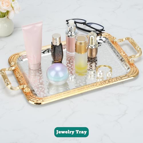 Serviertabletts mit Griffen, Edelstahl rechteckig Servierplatten, Vintage Luxus & robuste dekorative Tablett für Kosmetik Schmuck Tee Kuchen, fit Buffets, Hochzeiten, Geburtstage, Parteien