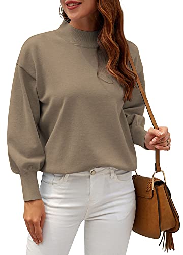 Image of WEACZZY Women's Sweater Mock Neck Long Lantern Sleeve Lightweight Knit Tops