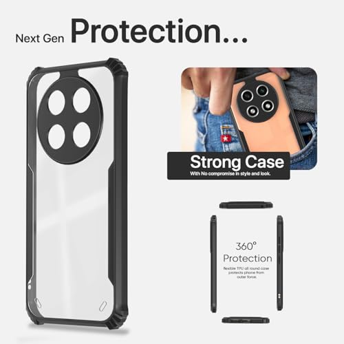 Image of Outlouders Back Cover for Oppo A2 Pro 5G | Ultra Hybrid Transparent | Full Camera Protection | Raised Edge | Crystal Clear Bumper Case(Black)