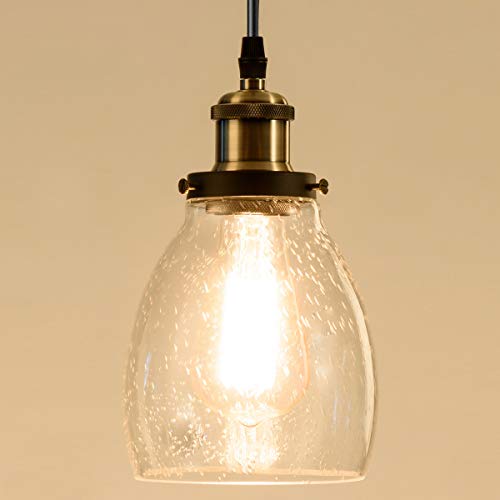 GLADFRESIT Kitchen Mini-Pendant Lights Industrial Hanging Lights Farmhouse Glass Lampshade Lighting Fixture Indoor for Dining Room Island Entryway Loft (Bulb Not Included) (Bronze and Bubble) - Image 3
