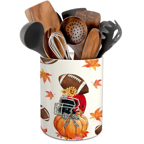 pinata Fall Football Kitchen Decor Ceramic Utensil Holder, Farmhouse Fall