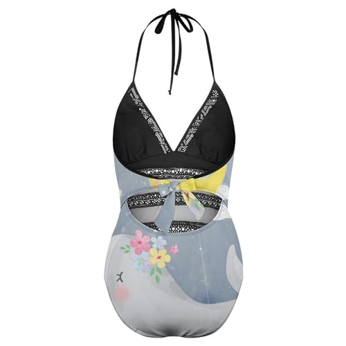 Monokini une pièce motif mignonne baleine avec tissu extensible