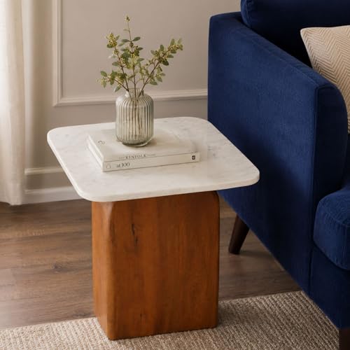 Image of Gharaana Ohana Wooden Side Table, Chestnut Finish, Contemporary End Table, 38x38x46 cm
