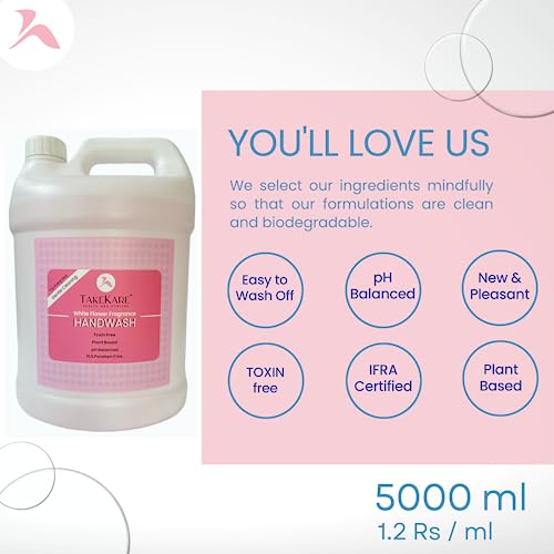 Image of TakeKare's Handwash Liquid Refill Can, Top Selling White Flower Fragrance - 5 Litre : Non Drying, Plant Based, Safe to Skin, Amazing Fragrance