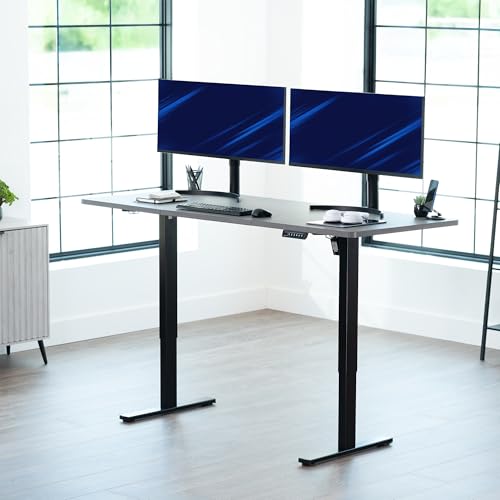 Image of VIVO Dark Gray 71 x 30 in Standing Desk, DESK-KIT-1B7G | Electric, Holds 220 lbs, Sit Stand, Height Adjustable, Extra Deep Table Top, Memory Presets, 1B Series, Black Frame