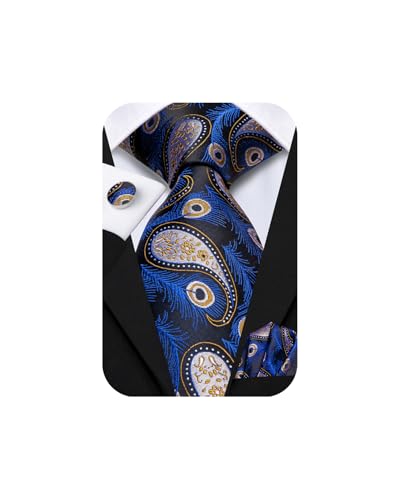 Image of Hi-Tie Mens 70inches Tie Set Extra Long Necktie for Men Cufflinks Handkerchief Big Tall Men Business Wedding