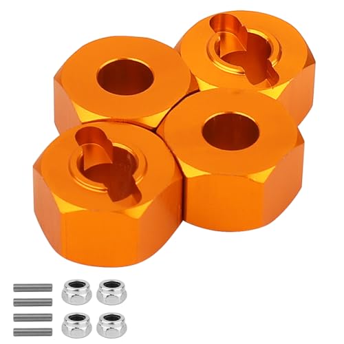 Pothyes 4PCS Metal 12mm Extended Wheel Hex Hub Adapter for MJX Hyper Go H16 16207 16208 16209 16210 1/16 1/14 RC Car Upgrades Parts Accessories (Orange)