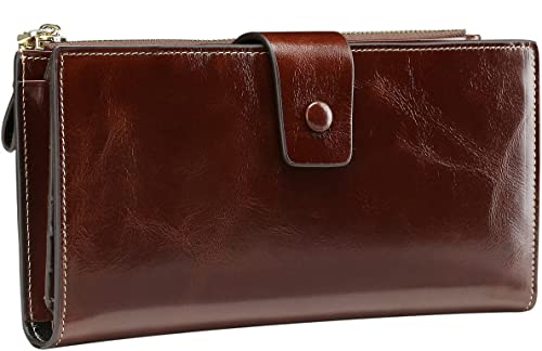 Itslife Womens Wallet RFID Blocking Large Capacity Luxury Wax Genuine Leather Wallets Clutch Wallet Ladies Card holder, Coffee4