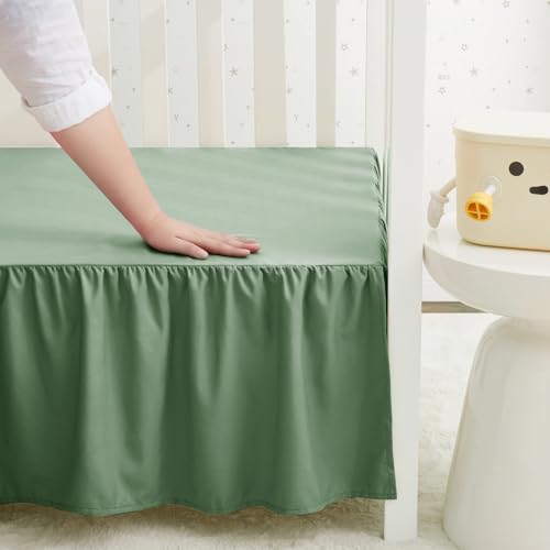 Image of SiinvdaBZX Sage Green Crib Skirt Dust Ruffle, Microfiber Crib Bed Skirt | 52 inchx28 inch with 14 inch Drop, Durable Full Coverage Toddler Bedskirt Fit for Baby Boys Girls Nursery Standard Crib