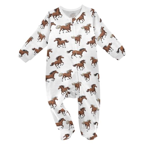 Emelivor Brown Horses Newborn Baby One-Piece Sleepers Long Sleeve Footed Pjs for Boys Girls