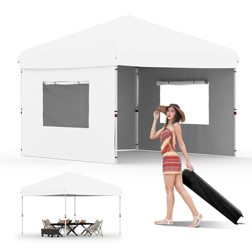 10'x10' White Pop Up Canopy Tent with 3 Sidewalls, Waterproof and UV Resistant Outdoor Gazebo, Easy Up Sun Shade Shelter for Parties, Events, Backyard, Camping
