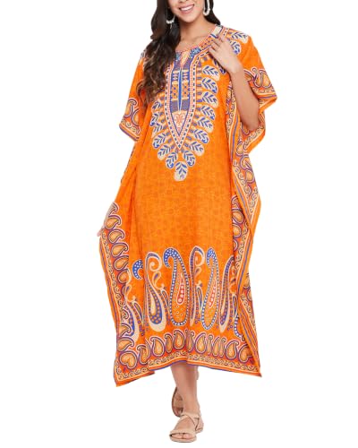 Image of Oussum Women Polyester Casual Long Plus Size Beach Caftan Cover Up Maxi Dress 1X-3X Summer Kaftan Dresses for Women