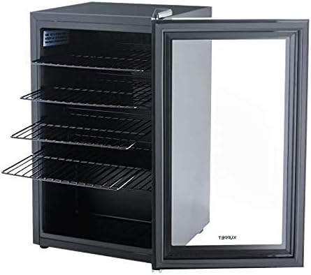 Mini Beverage Refrigerator - 80 Can Fridge Cooler Glass Door for Beer Soda or Wine, Glass Door Small Drink Dispenser Machine Clear Front Removable for Home, Office or Bar, 2.6Cu.Ft, black