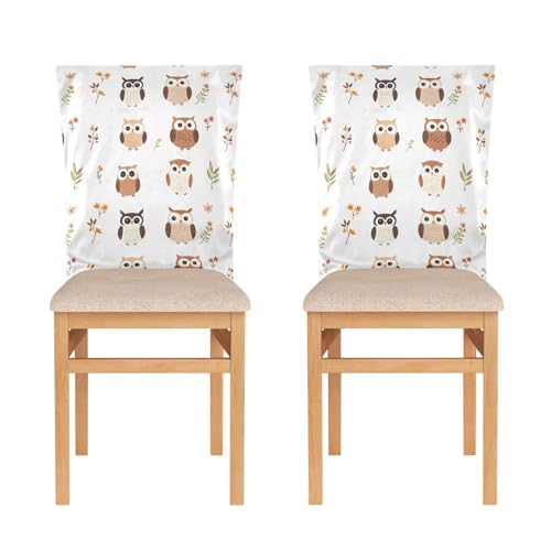 KLL - Juego de 2 fundas de respaldo para silla de oficina para silla de oficina, lavables, decorativas, diseño de búho lindo blanco