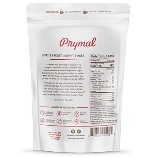 PRYMAL Coffee Creamer - Non Dairy, Keto, Sugar Free - 100% Natural, Non Refrigerated Powder with MCT - 11.3oz Bag - Peppermint Mocha Flavor