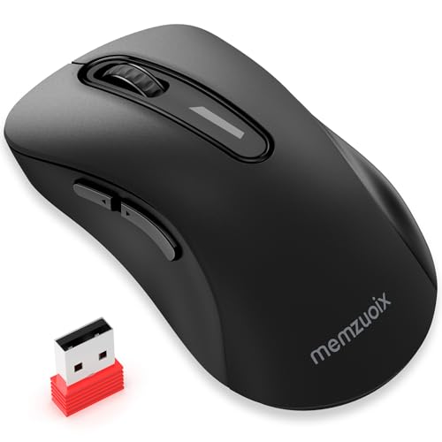 Image of memzuoix 2.4G Wireless Mouse, 1400 DPI Computer Mice with USB Receiver, Portable Wireless USB Battery Powered Cordless Mouse for Laptop, PC, Desktop, 5 Buttons (Matte Black)