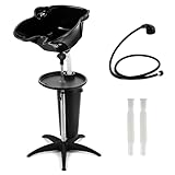 VARIPOWDER Portable Shampoo Bowl Electric Pump Salon Shampoo Deep Bowl for Sink Home Salons Barber Washing Hair Adjustable Height with Bucket Sprinkle and 2 Drain Hoses Black