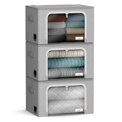 Sorbus Storage Bins with Metal Frame - Stackable & Foldable Clothes Organizer Bags - Oxford Fabric Storage Containers with Large Clear Window & Carry Handles Organization for Bedding Linen & Clothing