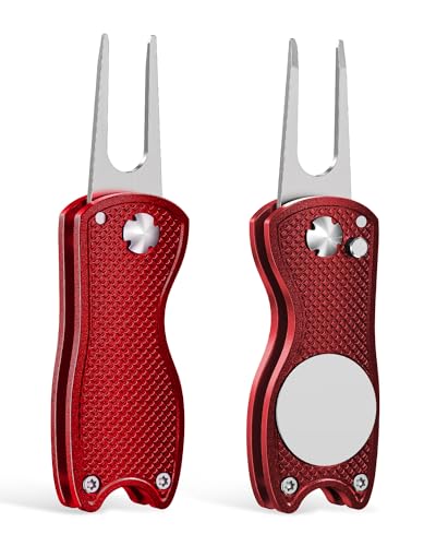 GreenHaven 2 Pack Golf Divot Repair Tool for Golfers Foldable Metal Green Tool with Magnetic Putt...