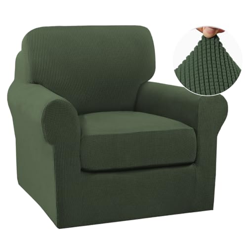 Image of Turquoize 2 Piece Chair Covers Chair Slipcovers for Living Room Small Armchair Chair Cover with Arms Washable Furniture Cover for Chairs Feature Thick Jacquard Fabric (Small Armchair, Bronze Green)