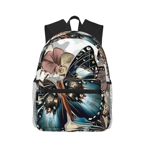 Sac à dos de voyage noir avec compartiment ordinateur portable et imprimé papillon classique