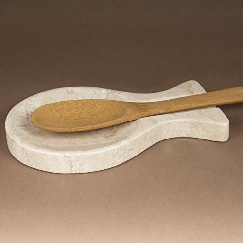 Creative Home Natural Champagne Marble Rest Spoon Cooking Utensil Holder, 8.6" L X 4.9" W X 0.8" H, Beige #TOP4