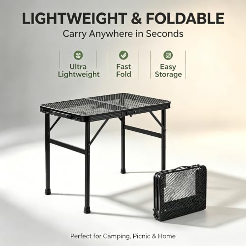 Mesa plegable para camping Sinboun KCAMPTABLE, 23.6 x 15.8 x 22 pulg, ligera, top de aluminio resistente al calor y al agua, color negro miniatura 4