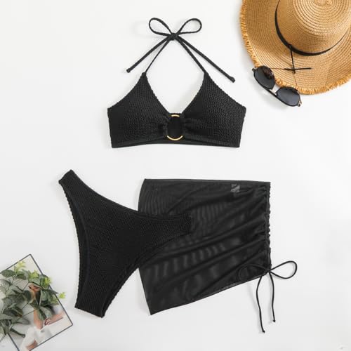 Womens Swim Skirt High Waisted Bikini Sets Tummy Control Swimsuits Summer Beach Bikini Three-Piece Set2