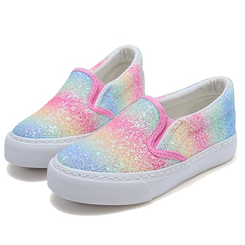 Girls Sparkle Slip-on Shoes Toddlers Canvas Sneakers Light Weight Comfortable Causal Running Shoes Skin-Friendly, Multicolor Slip on, 1.5 Big Kid