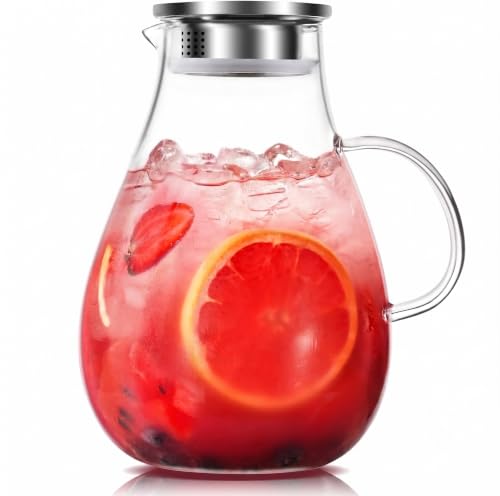 Femora Borosilicate Glass Jug 1.8L | BPA Free | Rust-Free Stainless Steel Lid | Heat & Thermal Shock Resistant | Ergonomic Handle | for Juice, Water, Cocktail, Beverage | Pack of 1