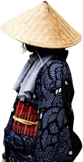 Chapéu Vietnamita Tradicional em Bambu, Design com Folhas Decorativas, Estilo Asiático, Unissex para Cosplay e Fantasia