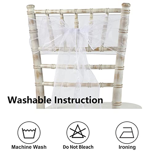 Magtowne White Organza Chair Sashes Bows 50 Pack Universal Chiffon Chair Knots Ties For Wedding Party Reception Ceremony Banquet Decorations - White #TOP5