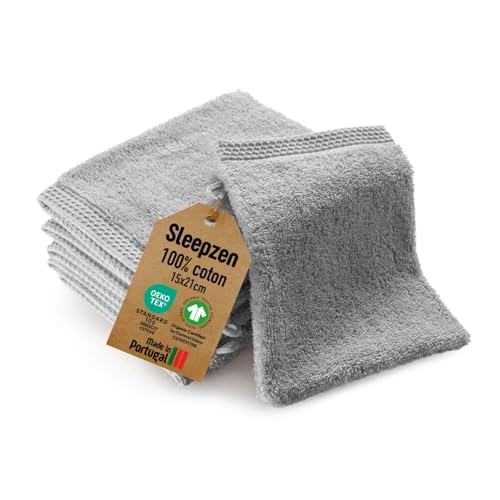 SLEEPZEN - Lot Gant de Toilette Coton Bio (Lot de 6 - Gris Perle) Certifié GOTS - 500 g/m² Certifié Oeko-Tex - Gants de Toilette Ultra-Absorbant - Extra...