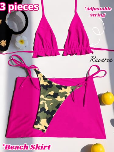 Image of ShawGobow Womens 3 Piece Leopard Bikini Set,Triangle String High Cut Thong Sexy Swimsuit & Coverup Skirt,Pool Party Outfit