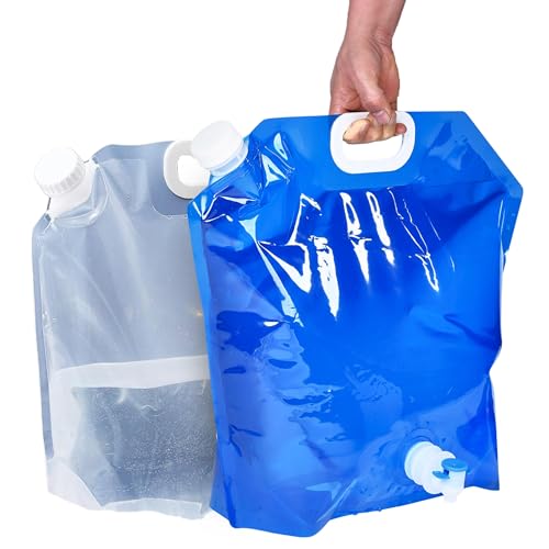 ACOWAY Collapsible Water Storage Container Bag, 2 Units - Blue and White (2.6 gal Each) - Portable Camping and Emergency Water Jug with Spout for Hydration, Outdoors, and Disaster Preparedness