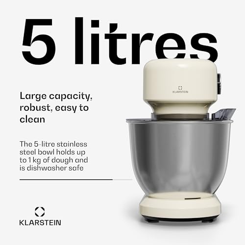 Klarstein Bella Evo robot kuchenny – 1500 W, miska ze stali nierdzewnej 5 l, 12 stopni, system mieszania planet, funkcja pulsu, hak do zagniatania i trzepaczka, mieszadło, przetwarzacz do żywności