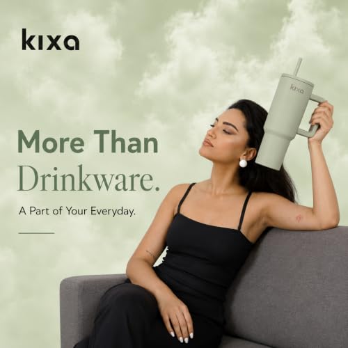 Image of 1200 ML Insulated Tumbler with Lid and Straw, Stainless Steel Tumbler Cup with Handle, Leakproof Mug Cupholder for Office, Gym, Travel 1.2 Litre (Sage Green)