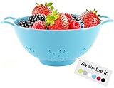 Meadow Lane 6-inch Small Colander, BPA-Free, Dishwasher Safe, Double Handles, Compact Food Strainer for Berries, Veggies and Pasta, 3-Cup Capacity, Light Blue
