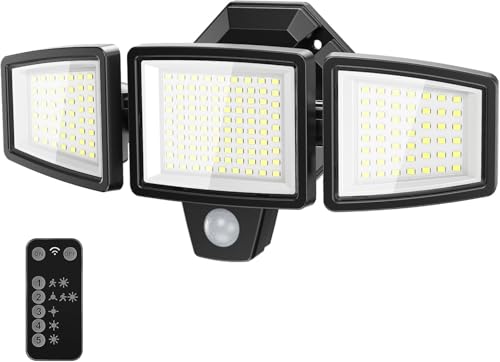 PURICH LED Security Lights Motion Sensor Outdoor Lights, 6500K Daylight, IP65 Waterproof, Dusk to Dawn, 3-Head Motion Detected Flood Light for Garage, Yard, Porch