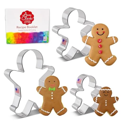 Ann Clark Cookie Cutters Ensemble de 3 emporte-pièces pain d'épice avec livret de recettes - 7,8, 9,5 et 12,7 cm - Acier de fabrication américaine