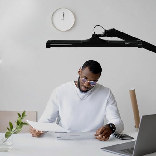 Image of 24-Inch LED Architect Desk Lamp with Clamp, 30W 2300LM, Black CCT | 360 SMD LEDs deliver flicker-free lighting with 5 color modes, 5 brightness levels, and reinforced dual metal arms