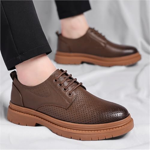Men's Genuine Leather Chunky Sole Work Boots Business Casual Outdoor Oxfords Low Cut Comfortable Slip3