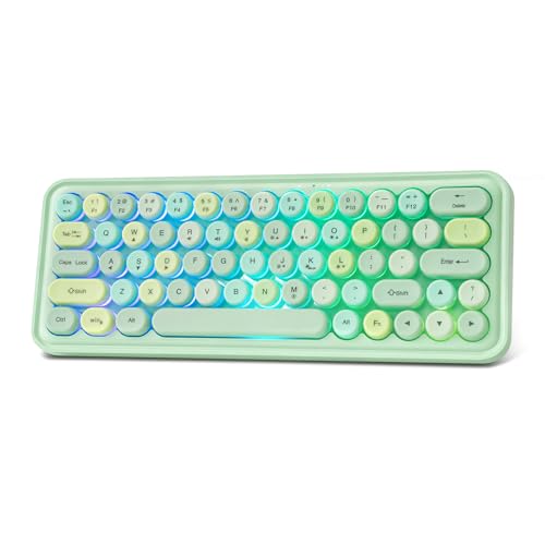 Wired RGB Creamy Typewriter Keyboard. 65 Percent Retro LED Membrance Gaming Keyboard. Small Ergonomic Optical Teclado with ABS Backlit Unreplaceable Round Keycaps. for Laptop and Office PC. (Green)