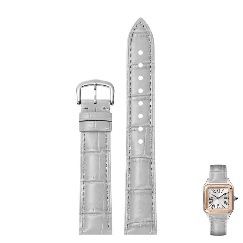 Bracelet de montre en cuir véritable pour Cartier Tank Santos gris boucle 22mm