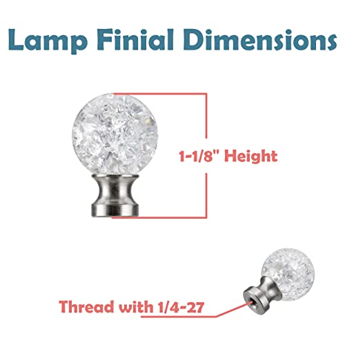 Image of Aspen Creative 24047-09-2, Clear K9 Crystal Ball with Crackle Texture 1-1 /8 inch Finial for Lamp Shade, Brushed Nickel Base, 2Pcs /Pack