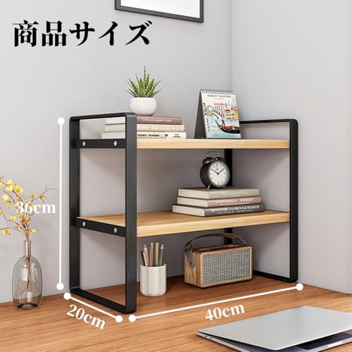 WoRefCra 卓上ラック 2段 デスクシェルフ 机上収納 卓上 棚 ミニラック デスク上収納ラック 組み立て簡単 省スペース オフィス/キッチン対応 ホワイトフレーム＋ナチュラルウッド天板 [2]