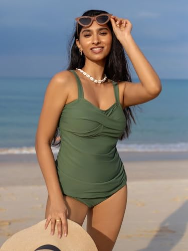 Image of ZAFUL Tankini Swimsuits for Women Tummy Control High Waisted Twist Front Ruched Two Piece Bathing Suit