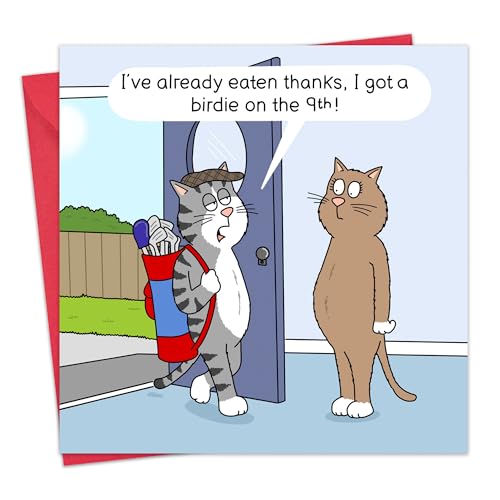 Twizler Funny Golf Card - Cat Birdie - Funny Cat Golf Birthday Card for Men - Blank Inside - Husband Dad Son Brother Him Male - Humour Fathers Day - Anniversary - Retirement
