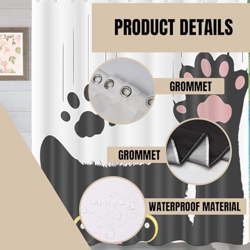 Rideau de douche pour chat mignon en polyester imperméable avec 12 crochets - 6