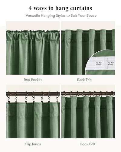 Image of Emerald Green Velvet Thermal Curtains for Bedroom, W52 x L108, 2 Pcs | Back Tab, Room Darkening, 300GSM Soft Velvet, Privacy Door Curtains for Living, Dining Room, Holiday, Chrismas, Home Decor